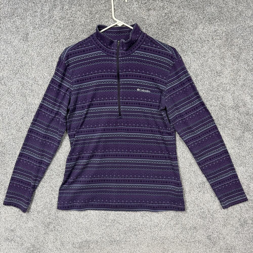 Columbia Pullover Women L Purple 1/4 Zip Nordic Ski Lodge Hiking Trail Gorpcore